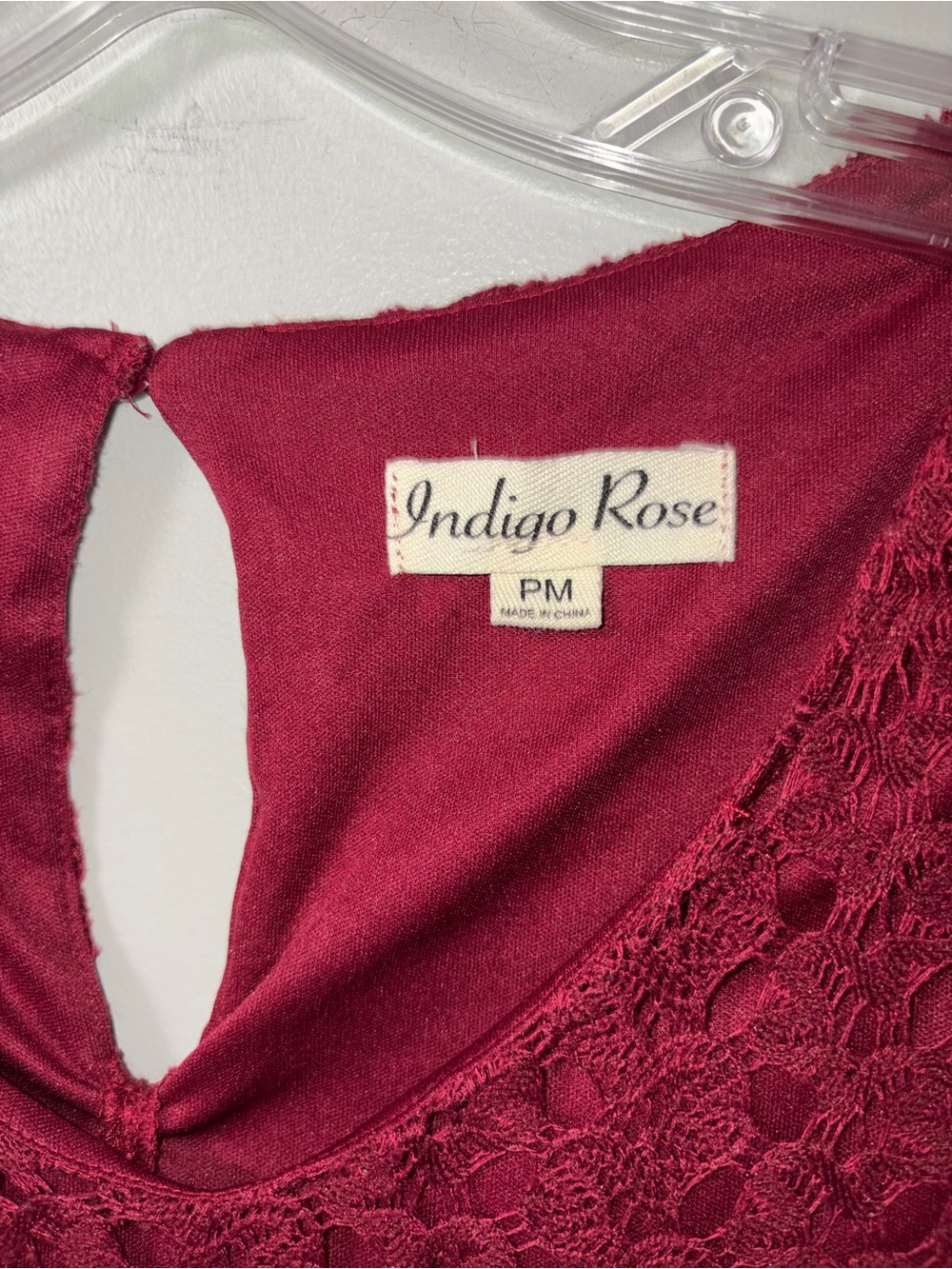 Indigo Rose Burgundy Lace Overlay Elbow Sleeve Mini Dress PM - Picture 3 of 4